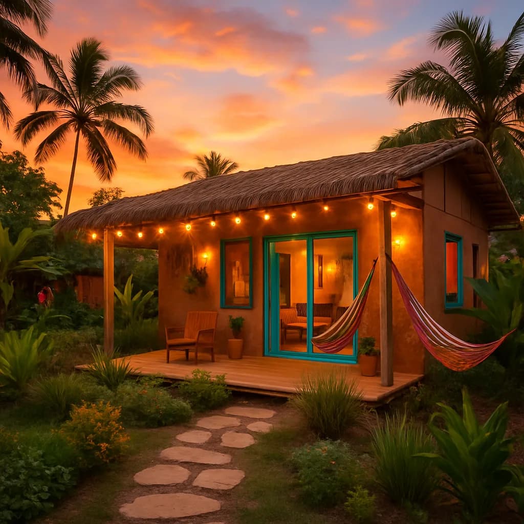 Eco-friendly vacation rental at sunset