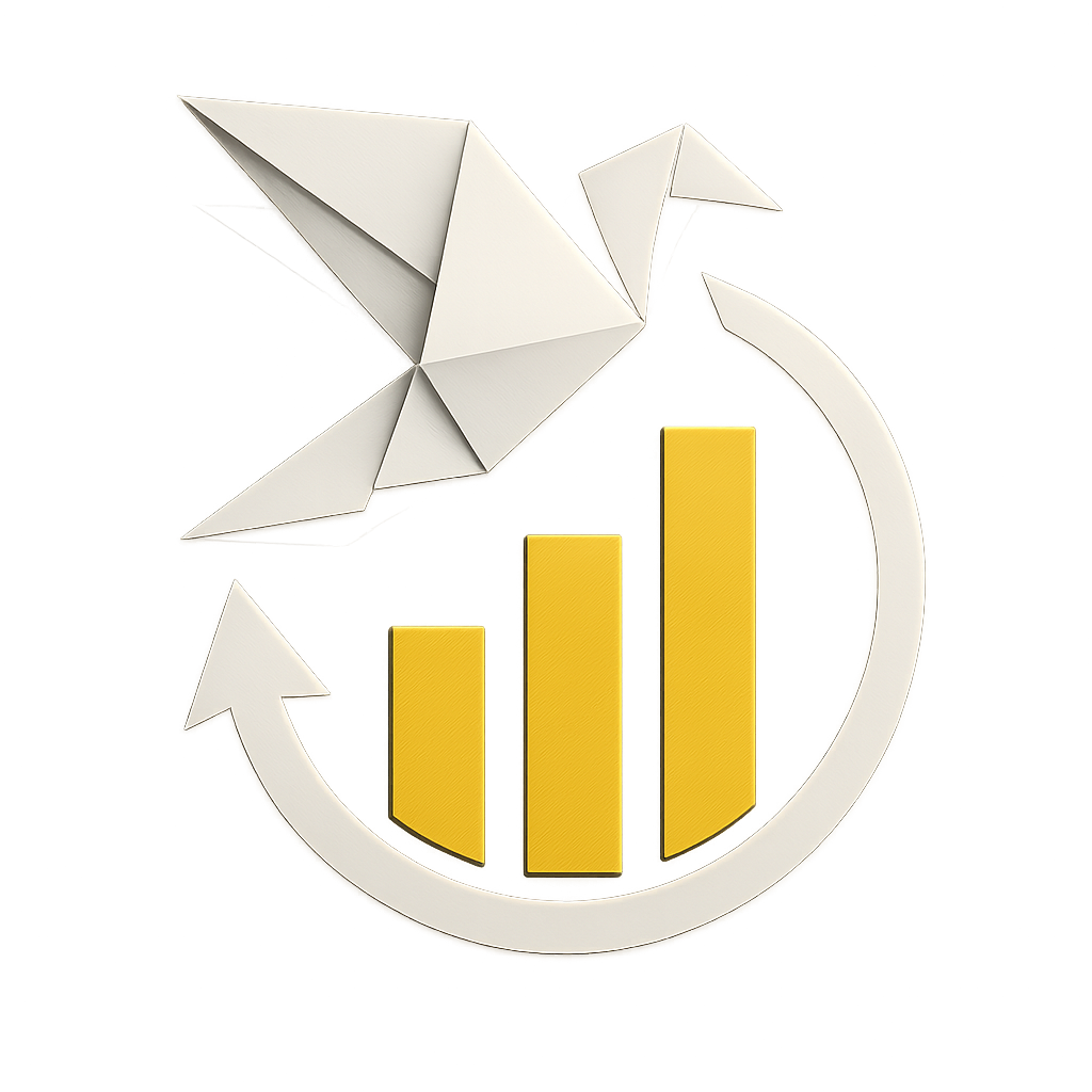 origami FullService Revenue Management iconwhite and yellow accentstransparent backgrounddo not include words3d origami style-1